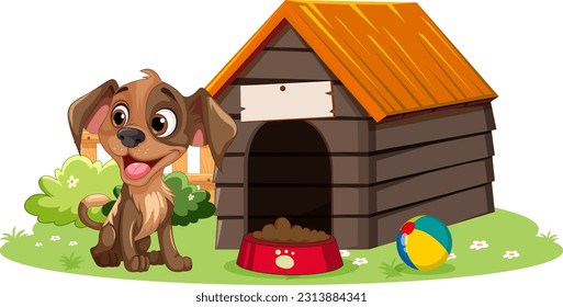 Adorable Dog with Dog House illustration