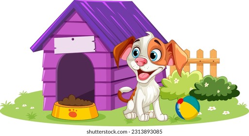 Adorable Dog with Dog House illustration