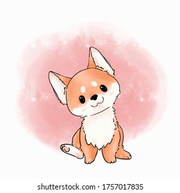 Adorable Hundeillustration. Shiba Inu Hund Aquarell Vektorgrafik.