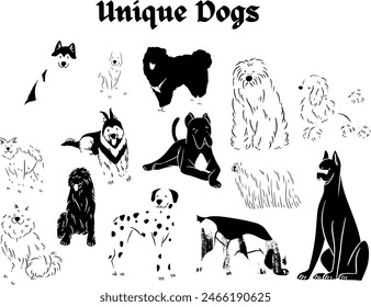 Adorable dog illustrations showcasing the charm and joy of various breeds, ideal for pet-themed projects, merchandise, and creative designs.