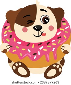 Adorable dog inside a delicious donut
