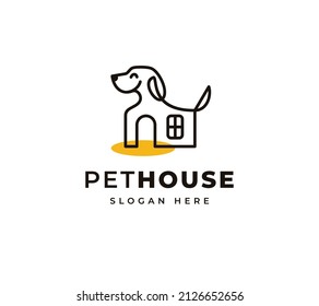 Adorable diseño del logotipo vectorial de la línea de sentada de perro. Simpático diseño de logotipo alegre de la pata de cachorro