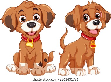 Adorable Dog in Sitting and Standing Poses illustration