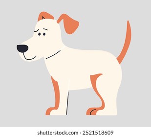 Adorable dog wagging tail in happiness. Friendly pet and joyful expression. Flat vector illustration