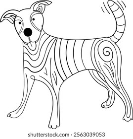 Adorable dog wagging tail in happiness. Friendly pet and joyful expression. Flat vector cartoon illustration