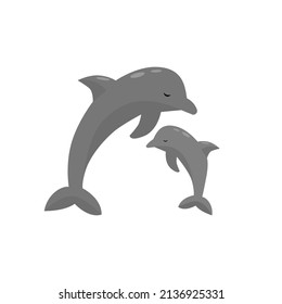 Adorable dolphin mother and baby vector illustration. Sea mammals icon.
