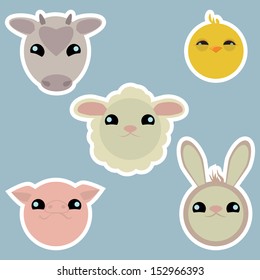 Adorable domestic animals stickers isolated