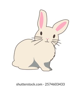 Adorable domestic rabbit in flat design. Happy easter bunny, pet hare. Vector illustration isolated.