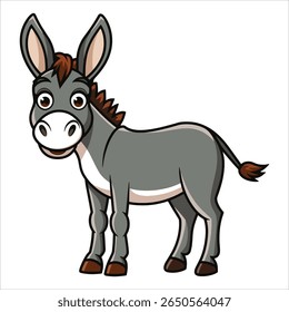 Adorable donkey vector illustration isolated on white. Charming farm animal graphic perfect for agricultural branding and kids educational materials.