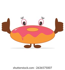 Adorable Donut Cartoon Character with Thumbs Up Sweet Treat Illustration