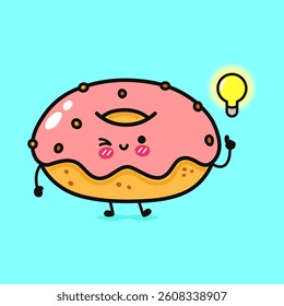 Adorable donut character with a lightbulb, symbolizing a brilliant idea and creativity.