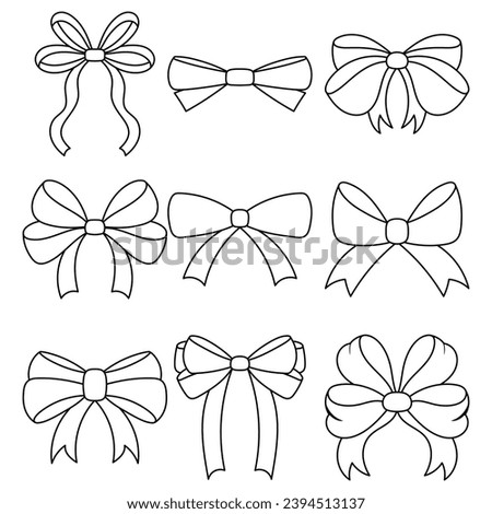 Adorable Doodle Ribbon Bows in a Simple Black and White Palette. Hand Drawn Flat Style Ideal for Decorative Use. Big Set of Bowties for Design Needs.