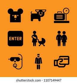 adorable, door, bear and blue icon set. Vector illustration for web and design.