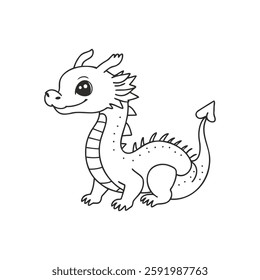 Adorable Dragon Outline Drawing Simple Childlike Character Perfect for Coloring Book Design