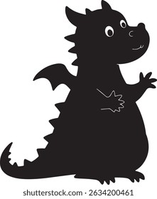 Adorable Dragon Silhouette Art Isolated on White Background