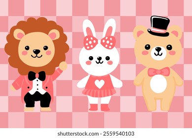 Adorable Dressed Lion Rabbit Bear Characters