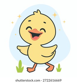 Adorable Duck Character with Cheerful Expression in Modern Flat Vector Style