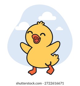 Adorable Duck Character with Cheerful Expression in Modern Flat Vector Style