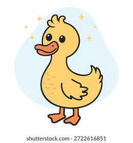 Adorable Duck Character with Cheerful Expression in Modern Flat Vector Style