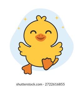 Adorable Duck Character with Cheerful Expression in Modern Flat Vector Style