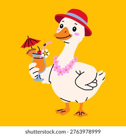 Adorable Duck Drinking Cocktail Beach Vacation Characte