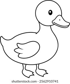 Adorable Duck Line Art for Kids to Color Vector Illustration