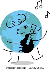 Adorable earth cartoon character isolated on transparent background. Cute hand drawn vector illustration for world environment day posters, eco campaigns, and environmental education. Editable stroke.