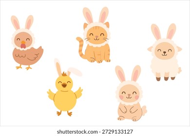 Adorables animales de Pascua en trajes de conejito para las celebraciones de primavera