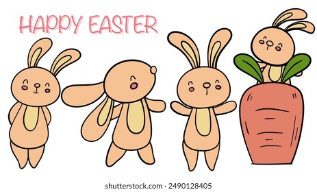 Adorable Easter Bunny Cartoon Vector Set - Various Festive Poses.