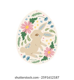 Adorable Easter bunny and eggs illustration set in beautiful art nouveau hand drawing style