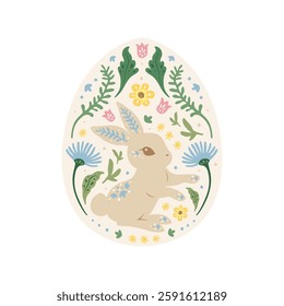 Adorable Easter bunny and eggs illustration set in beautiful art nouveau hand drawing style