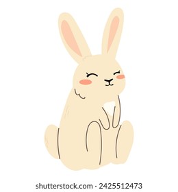 Adorable easter bunny. Hand drawn cute baby character. Spring element decoration in modern simple cartoon flat style for print design. cute spring animal in flat style. Kids design, fabric, wrapping
