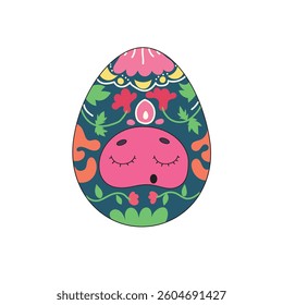 Adorable Easter egg with decorative ornaments, peacefully sleeping in a cute style, perfect for festive designs.