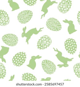 Adorable Easter holiday pattern. Festive hand-drawn seamless design featuring playful doodles of eggs and bunnies, ideal for textiles, banners, wallpapers, and packaging. Perfect vector illustration f