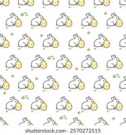 Adorable Easter Pattern with White Bunny and Egg. A delightful seamless vector pattern. Perfect for Easter-themed products, holiday decorations, gift wrap, textiles, and spring celebration designs.