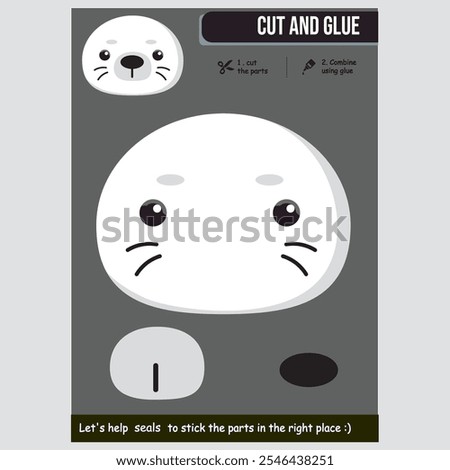 An adorable educational activity featuring a cute seal cut-and-glue template. This craft promotes creativity and fine motor skills in children while making learning fun and engaging.