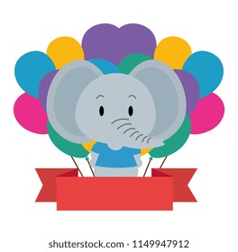 adorable elephant with balloons helium and ribbon