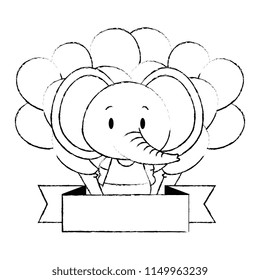 adorable elephant with balloons helium and ribbon