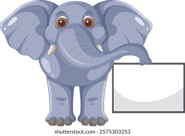 Adorable elephant with a blank sign for messages