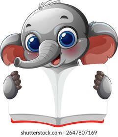 Adorable elephant enjoying a book with big eyes