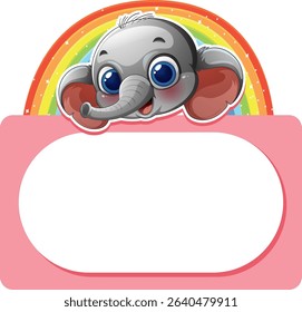Adorable elephant illustration with colorful rainbow background