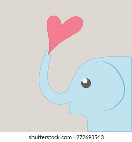Adorable elephant with red heart. vector cartoon design illustration.