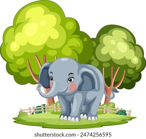 Adorable elephant standing in a lush forest