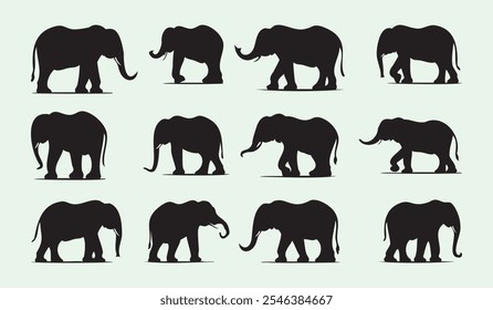 Adorable elephants vector bundle with cute cartoon illustrations and clipart for design projects.