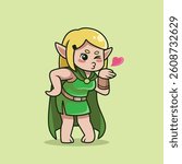 Adorable elf fairy blowing a kiss goodbye. Ideal for cute sticker packs, love-themed mascots, or farewell messages.