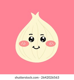 Adorable emotion onion isolated on white background. Onion kawaii expression face cartoon