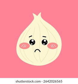 Adorable emotion onion isolated on white background. Onion kawaii expression face cartoon