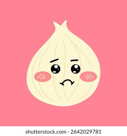 Adorable emotion onion isolated on white background. Onion kawaii expression face cartoon. vector design