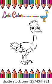 Adorable Emu Coloring Page for Kids - Fun and Printable Cartoon Flightless Bird Outline for Creative Learning