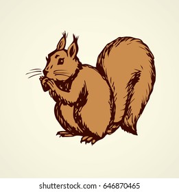 Adorable eurasian bun sitting on light backdrop. Freehand linear brown ink hand drawn picture logo sketchy in art scribble retro style pen on paper. Closeup side view with space for text on sky